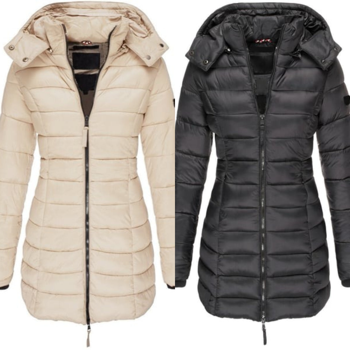 💖Veste matelassée mi-longue pour femme, chaude, unicolore, avec capuche, pour l'hiver