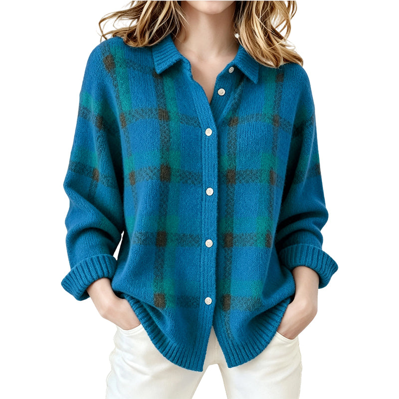✨ Cardigan femme à carreaux avec boutons, coupe oversize décontractée : facile à porter au quotidien 🧶