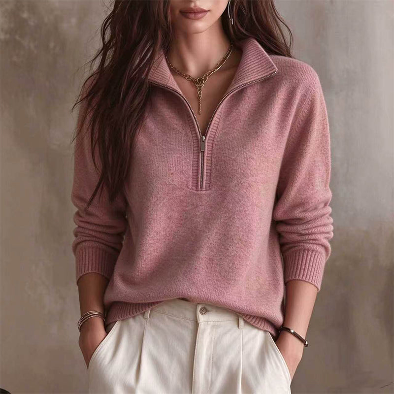 🧶 Look net et solide, confort facile à superposer | Pull femme col zippé uni décontracté