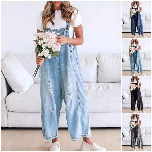 👖✨ Salopetă Femei Casual Denim Rupt Bretele Reglabile Croială Lejeră – Stil Atemporal În 5 Culori 🌼