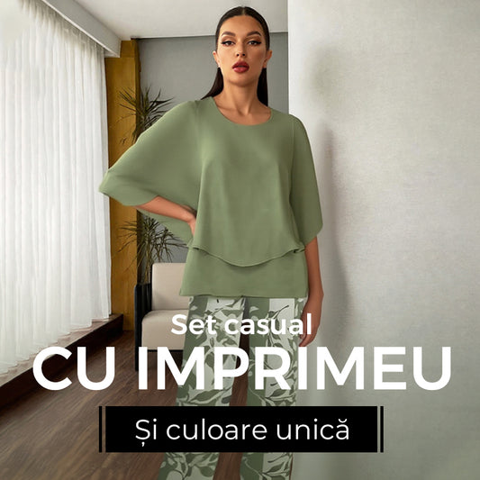 👗 Set pantaloni imprimați și top cu gât rotund