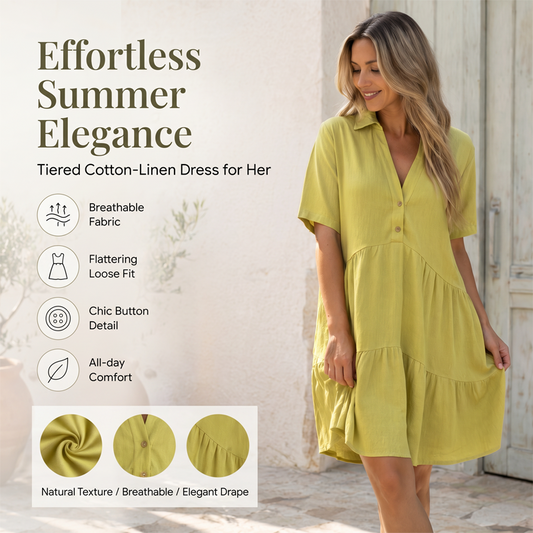 🌸 Rochie Damă Casual cu Guler Rever & Nasturi – Culoare Uni, Confortabilă & Feminină, Perfectă pentru Orice Zi ✨