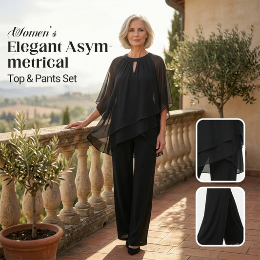 😍❤️ Compleu Elegant din Șifon, Bluza Asimetrică și Pantaloni Largi — Rafinat, Feminin, Atemporal ✨