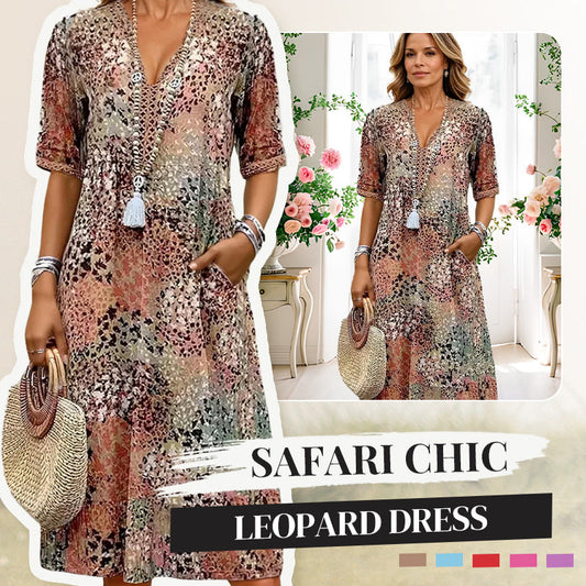 💥2026 Super reducere de 45%🤩 Rochie la modă în stil vânătoare, cu imprimeu leopard🐆👈