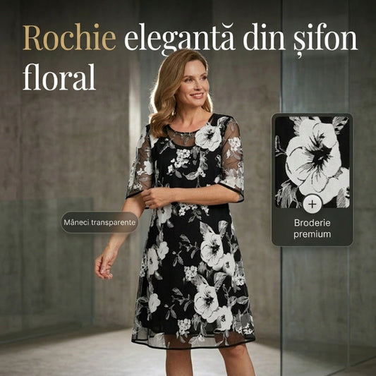 💝Ofertă limitată în timp - Rochia din șifon cu imprimatur floral elegant pentru femei(❤ ω ❤)