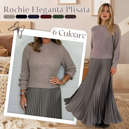 🔥 Rochie plisată elegantă și elegantă cu un decolteu rotund