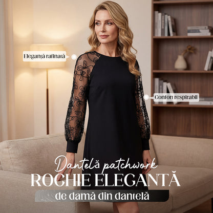 👗Rochie din dantelă cu mâneci lungi și decolteu rotund💖