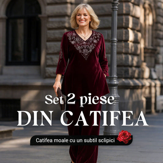 💞Set top și pantaloni din catifea cu strasuri pentru femei