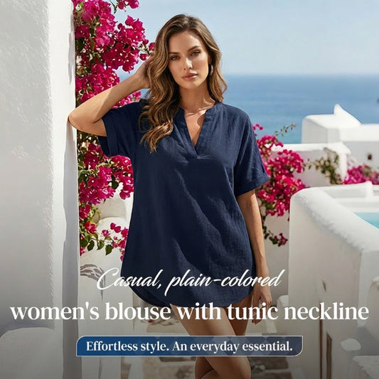 🌸Reducere de vară 30% OFERTĂ👕Bluză lejeră, uni, cu mânecă scurtă
