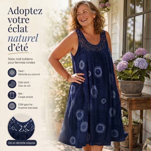 👗✨ Rochie de Vară Fără Mâneci, Imprimeu Mandala, Guler Rotund cu Dantellă | 9 Culori | S–5XL 🌸