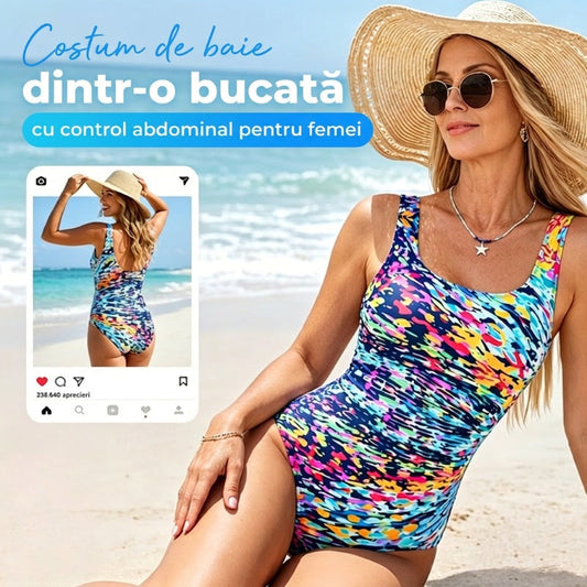 🩱Ofertă limitată✨ Costum de baie întreg cu imprimeu la modă | Designul plisat te face să pari mai slabă instantaneu