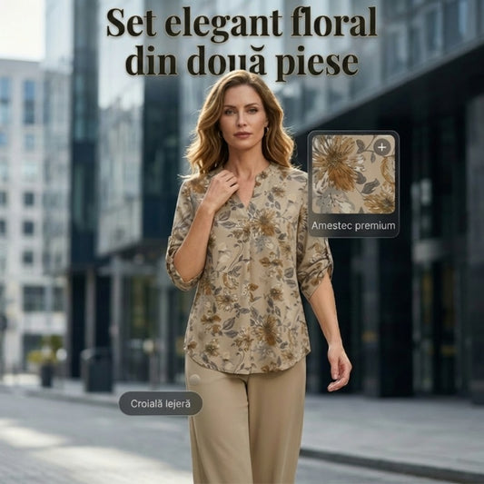 💖Set de bluză florală și pantaloni largi pentru femei, în 2 piese🌟