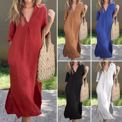 【M-3XL】👗V-Neck Rochii elegante de culoare solidă