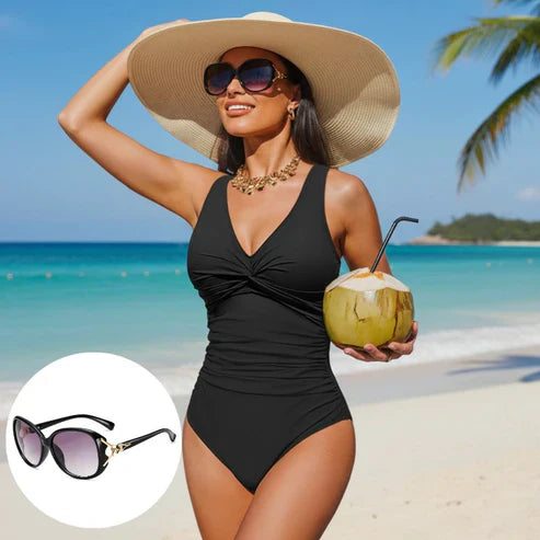☀️Ochelari de soare cadou pentru o perioadă limitată!🏖️ Costum de baie dintr-o singură piesă pentru femei, cu talie accentuată 🩱 Modelare corporală evidențiată pentru plajă 💕