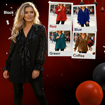 ✨ Cămașă cu mânecă lungă din paiete și decolteu în V de damă