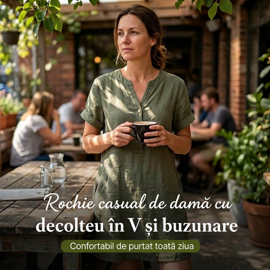 🍃☁️ Rochie lejeră și respirabilă pentru femei, cu decolteu în V și buzunare 😍🌬️