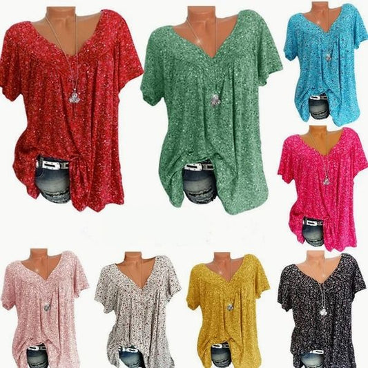 👕 50% REDUCERE ACUM! 🌸 Bluză cu mâneci scurte și imprimeu de primăvară – țesătură ușoară, imprimeuri vibrante și croială casual 👚