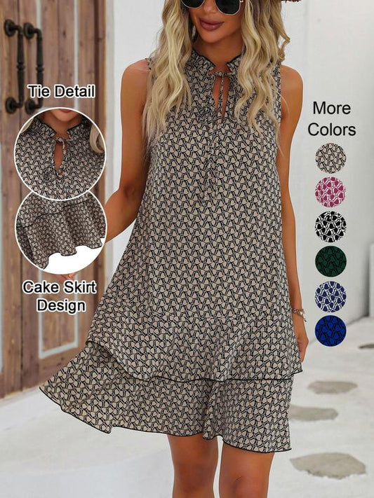 🌟Ofertă specială – 45% reducere!! 👗💕Rochie pentru femei cu fundă și model geometric