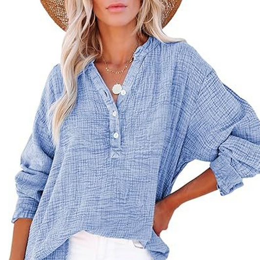 👚 REDUCERE DE 50%! 🌷 Cămăși casual cu mâneci lungi și guler în V pentru femei – croială oversized, țesătură moale și look de zi cu zi 🍃