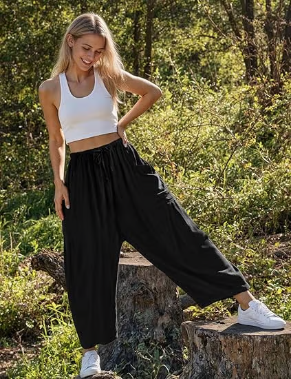 📢📢40% REDUCERE⏰ Pantaloni de in pentru femei, cu talie înaltă și picior larg – Aerisiți, comozi și fluizi 🌾