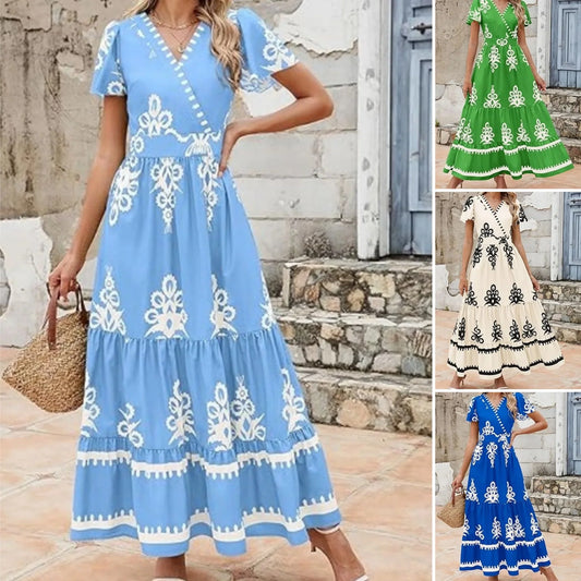 ⏳Reducere 30%⏰Rochie Maxi Boho cu Decolteu în V, Casual pentru Femei👗