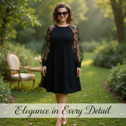 👗Rochie din dantelă cu mâneci lungi și decolteu rotund💖