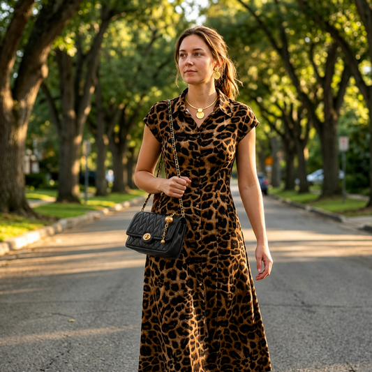 Rochie elegantă pentru femei cu imprimeu leopard și guler răsfrânt🐆👗