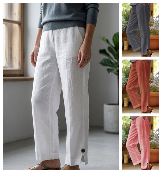 🌿 Pantaloni Drepți Damă din Bumbac și In – Ușori, Respirațili & Eleganți, Perfecți pentru Orice Ocazie ✨