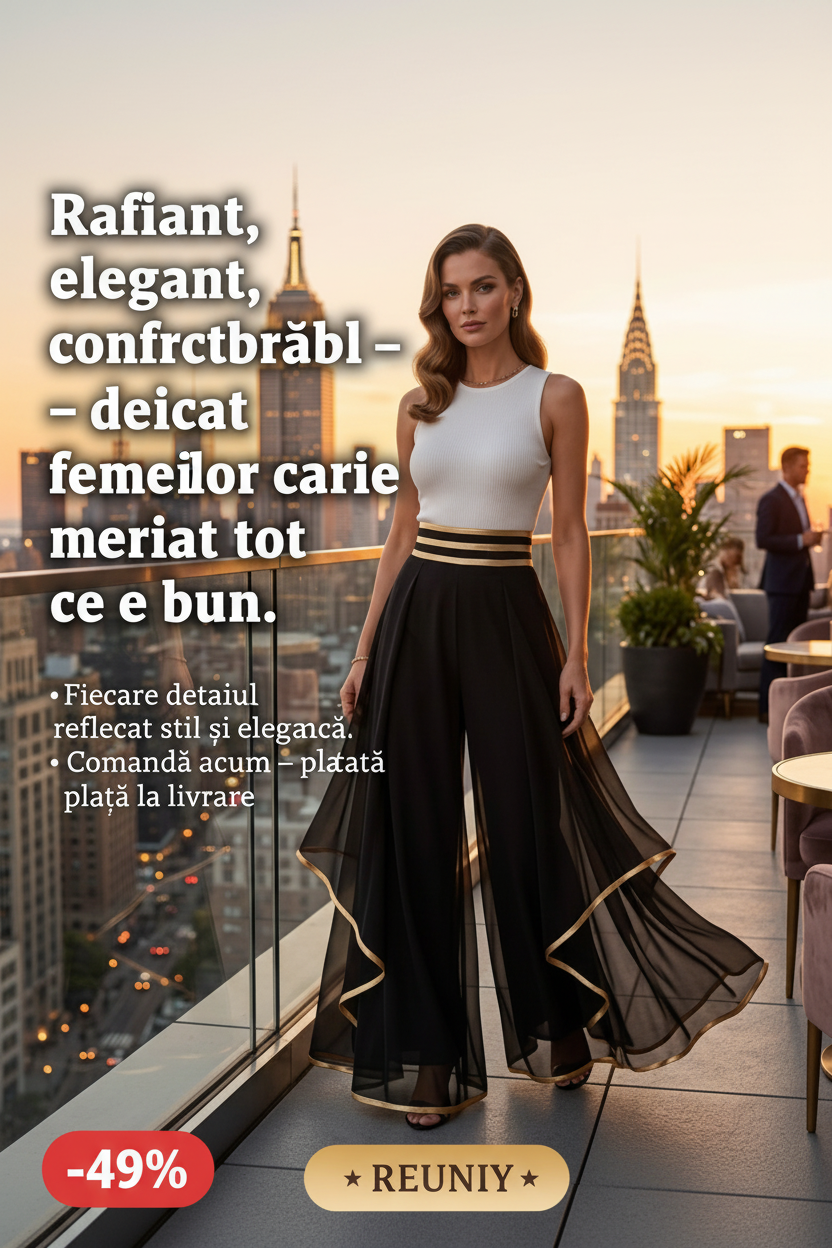 Black Gold Trim Wide-Leg Pants Ad