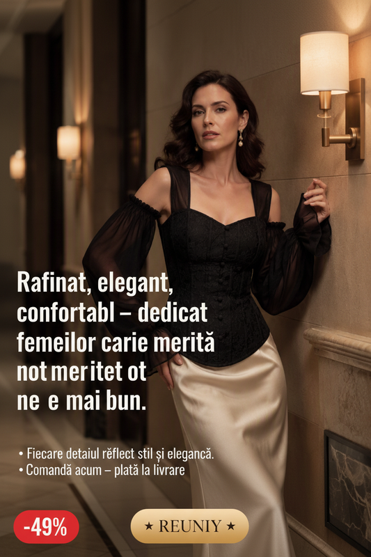Black Jacquard Blouse Hotel Corridor Ad
