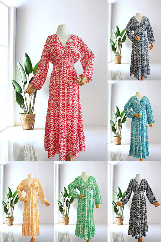 🔥49% REDUCERE🔥Rochie lungă cu imprimeu casual, decolteu în V