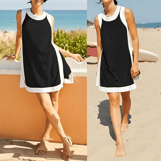 ⏰Reducere 50%🔥Bluze Casual Fără Mâneci cu Bloc de Culoare pentru Femei, Asortate cu Șorturi cu Buzunare