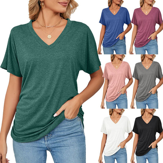 💕Reducere 30%🌷Bluze lejere pentru doamne, cu decolteu în V, culoare uni