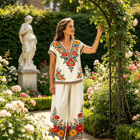 😍 Set elegant și lejer pentru femei, format din două piese: bluză cu imprimeu și pantaloni 💓