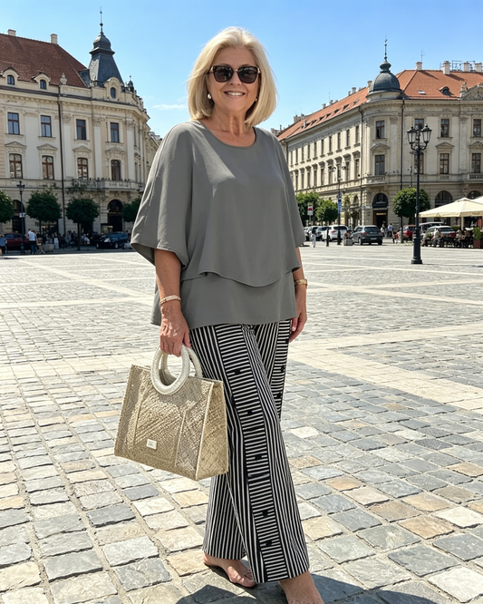 👚 Set Casual Femei: Top cu Gât Rotund & Pantaloni 🌿