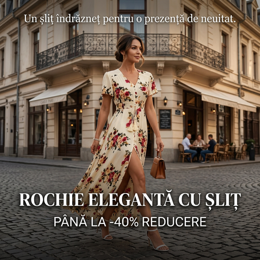 🌹👗Rochie feminină în linie A, cu guler larg și imprimeu floral😍