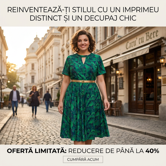 🌿🌬️Rochie cu imprimeu și decupaje, cu mâneci scurte și curea, pentru femei🍃