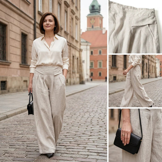 🌬️Oferta specială este valabilă mai puțin de o zi!🍃Pantaloni largi din bumbac și in pentru femei🌿