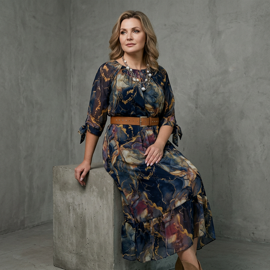 💝 Rochie vaporoasă cu mâneci lungi, din dantelă și imprimeu asortat 🌬️🍃
