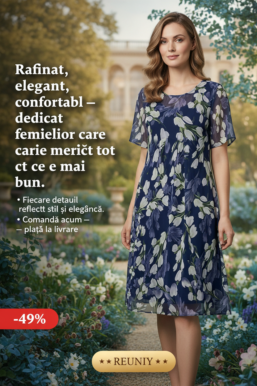 Navy Blue Tulip Floral Dress Ad