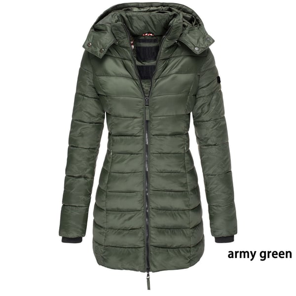 💖Veste matelassée mi-longue pour femme, chaude, unicolore, avec capuche, pour l'hiver