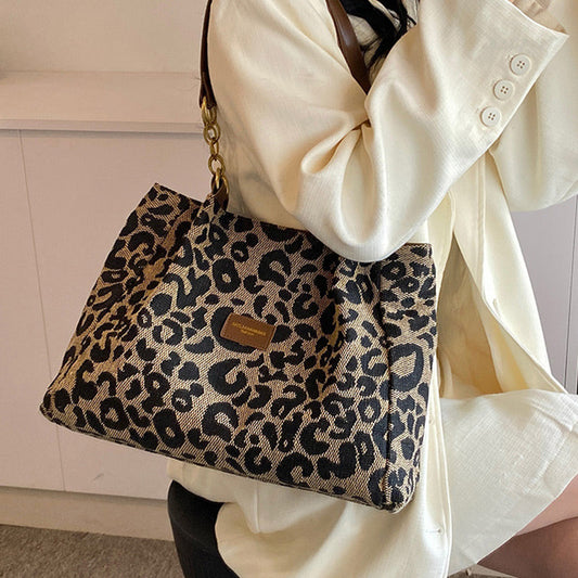 🔥Capacitate mare Tote sac cu imprimare leopard