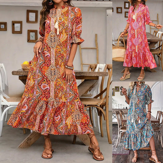 🌸👗 Rochie Boemă cu Decolteu în V și Despicătură Laterală – Lejeră, Feminină, 3 Culori ✨