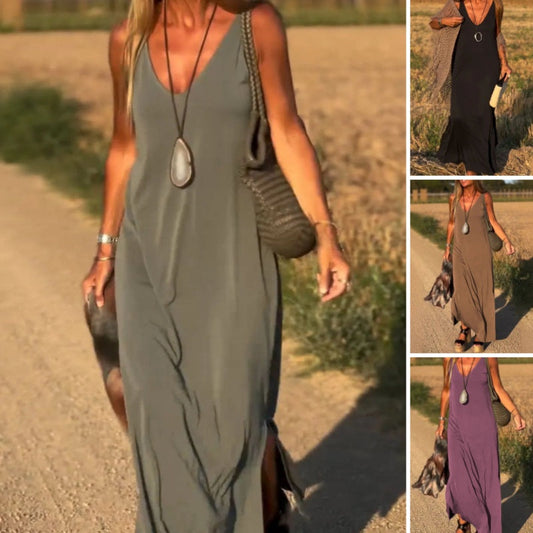 【S-4XL】Femeie Maxi Cami Rochie cu decolteu