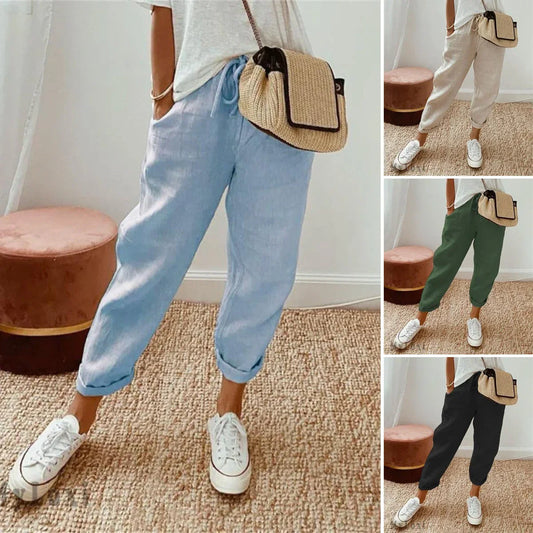 💓Pantaloni casual din bumbac și in pentru femei👖