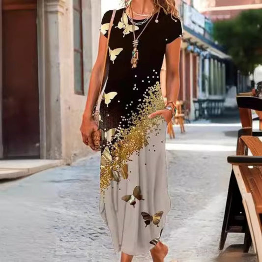 🔥Лятна продажба, 40% разстояние🌺Дамски рокли с щампирана тениска👗
