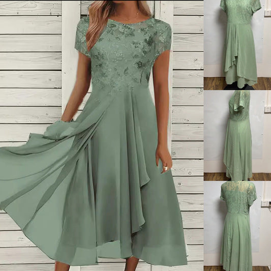 🌸✨ Rochie Elegantă Femei din Şifon cu Gât Rotund – Drapaj Fluid, Talie Flatantă | 6 Culori | S-4XL🌙