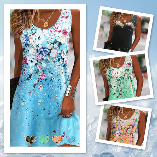 🔥Лятна продажба, 40% разстояние🌺Женска флорална лятна рокля без ръкави👗