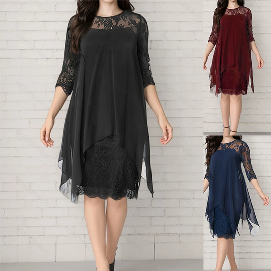🌹 Rochie Elegantă cu Suprapunere din Dantela și Tiv Asimetric, Feminină și Rafinată pentru Evenimente Speciale ✨