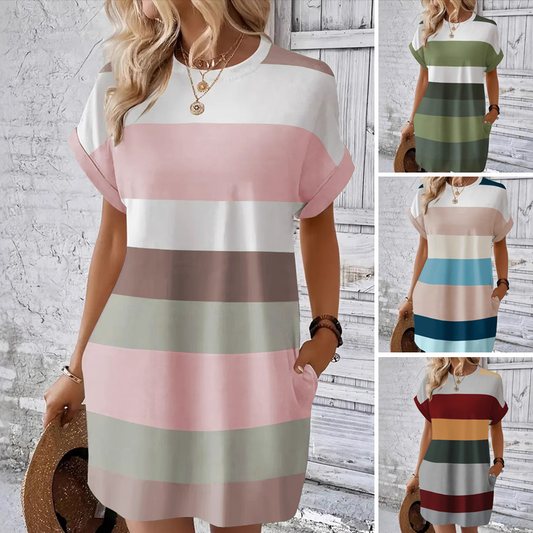 ⏳Лятна продажба, 50% разстояние🔥Дамска ежедневна рокля с кръгло деколте👗🌈